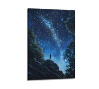 XGKJDS Stampa artistica da parete su tela con stampa artistica da parete di famiglia moderna e squisita, poster ispirato a anime con cielo notturno con ragazzo che guarda le stelle, 50 x 75 cm