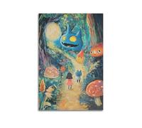 XGKJDS Stampa artistica da parete su tela con stampa artistica da parete e poster per bambini con magiche creature della foresta e bambini, 50 x 75 cm