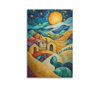 XGKJDS Stampa artistica da parete su tela con stampa artistica da parete in stile moderno, con stampa artistica ad acquerello, poster cristiano con scena del presepe sotto il cielo stellato, 60 x 90