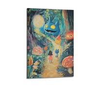 XGKJDS Stampa artistica da parete su tela con stampa artistica da parete moderna e squisita, poster surrealista per bambini, con magiche creature della foresta e bambini, 20 x 30 cm