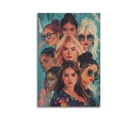 XGKJDS Stampa artistica da parete su tela, motivo: anime pop art, con diverse donne alla moda, 50 x 75 cm