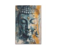 XGKJDS Stampa artistica da parete su tela, motivo: buddismo ad acquerello, con testa di Buddha serena per appello spirituale, 50 x 75 cm