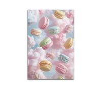 XGKJDS Stampa artistica da parete su tela, motivo: dessert surrealista, con macarons galleggianti nel cielo nuvoloso, 60 x 90 cm
