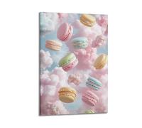 XGKJDS Stampa artistica da parete su tela, motivo: dessert surrealista, con macarons galleggianti nel cielo nuvoloso, 40 x 60 cm