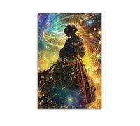 XGKJDS Stampa artistica da parete su tela, motivo: donna surrealista nella galassia cosmica, immagine misteriosa con effetti stellati, 50 x 75 cm