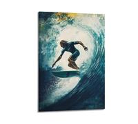 XGKJDS Stampa artistica da parete su tela, motivo famiglia e stile moderno, con stampe artistiche ad acquerello, poster sportivo, surfista che cavalca l'onda, per gli appassionati 40 x 60 cm