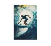 XGKJDS Stampa artistica da parete su tela, motivo famiglia e stile moderno, con stampe artistiche ad acquerello, poster sportivo, surfista che cavalca l'onda, per gli appassionati 40 x 60 cm