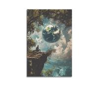 XGKJDS Stampa artistica da parete su tela, motivo: paesaggio surrealismo con figura della terra e solitaria, 30 x 45 cm