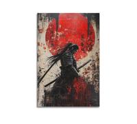 XGKJDS Stampa artistica da parete su tela, motivo: samurai astratto brutalista, con sole rosso e testo giapponese, 40 x 60 cm