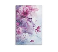 XGKJDS Stampe artistiche da parete astratte minimaliste su tela, poster con donna floreale ad acquerello, poster da sogno con fiori rosa, decorazione artistica per bagno, 60 x 90 cm