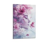 XGKJDS Stampe artistiche da parete astratte minimaliste su tela, poster con donna floreale ad acquerello, poster da sogno con fiori rosa, decorazione artistica per bagno, 40 x 60 cm