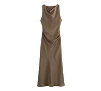 XGMTHBDD Vestito Donna Elegante Donne estive Abiti Senza Maniche Temperamento di Moda Sexy Seta Satinata Texture Midi Lunghi Eleganti-Marrone-l
