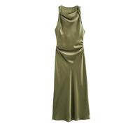 XGMTHBDD Vestito Donna Elegante Donne estive Abiti Senza Maniche Temperamento di Moda Sexy Seta Satinata Texture Midi Lunghi Eleganti-ArmyGreen-m