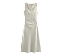 XGMTHBDD Vestito Donna Elegante Donne estive Abiti Senza Maniche Temperamento di Moda Sexy Seta Satinata Texture Midi Lunghi Eleganti-lightkhaki-l