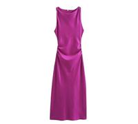 XGMTHBDD Vestito Donna Elegante Donne estive Abiti Senza Maniche Temperamento di Moda Sexy Seta Satinata Texture Midi Lunghi Eleganti-Viola-XS