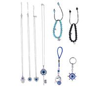XGOUGUAAU Set di gioielli occhio, 8 pezzi, collana, ciondolo, braccialetto e portachiavi con occhio per uomini e donne, gioielli regolabili per la protezione dall’occhio del male, da