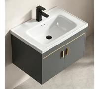 XGURWSSR Mobile da bagno sospeso con lavabo, moderno mobile da bagno sospeso grigio con cassetti, maniglie in metallo, facile da montare (61x40cm)