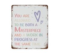 XHAJCSJWGD Rustic Tin Sign You Are a Masterpiece and Work in Progress Quote Rainbow Uplifting Vintage Metal Wall-Art for Home Office 8 X 12 inch