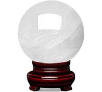 XHAJCSJWGD White Crystal Stone Ball Feng Shui Round Ornament Polished Power Divination Sphere ith Wood Stand for Display,5cm/1.96in