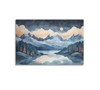 XHBKJA Poster su tela da parete con scena di montagna con luna, stelle e lago riflettente, decorazione artistica da parete in stile minimalista e moderno, da appendere, 30 x 45 cm