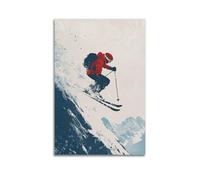 XHBKJA Poster su tela da parete, motivo: sciatore in Red Gear che scende lungo una montagna innevata, decorazione artistica da parete, stile minimalista e moderno, da appendere, 40 x 60 cm