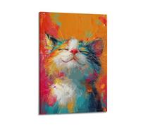 XHBKJA Quadro decorativo con pittura ad olio con gatto vivace e orgoglioso con tratti dinamici e colorati, stampa artistica da parete su tela, immagine artistica da parete per soggiorno, 30 x 45 cm