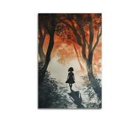 XHBKJA Squisita moderna stampa artistica da parete su tela con immagine di famiglia - Acquerello ragazza nella foresta poster, incantevole silhouette artistica per la decorazione della stanza, 30 x 45