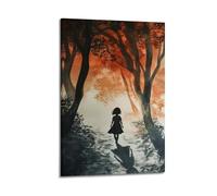 XHBKJA Squisita moderna stampa artistica da parete su tela con immagine di famiglia - Acquerello ragazza nella foresta poster, silhouette incantevole per la decorazione della stanza, 60 x 90 cm