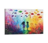 XHBKJA Squisita moderna stampa artistica da parete su tela per bambini con immagine di pesce e sagoma colorata per bambini, 20 x 30 cm