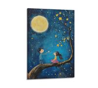 XHBKJA Squisito album fotografico moderno per bambini, stampa artistica su tela, stampa ad acquerello, con luna, stella e bambini sul ramo di un albero, 20 x 30 cm