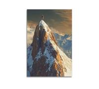 XHBKJA Stampa artistica da parete su tela con citazioni motivazionali, poster con escursionista in piedi sulla cima della montagna, 40 x 60 cm