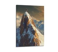 XHBKJA Stampa artistica da parete su tela con citazioni motivazionali, poster con escursionista in piedi sulla cima della montagna, 50 x 75 cm