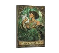 XHBKJA Stampa artistica da parete su tela con immagine di famiglia in stile Art Nouveau, poster con donna con gatto bianco e tarocchi, 20 x 30 cm