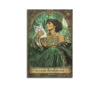 XHBKJA Stampa artistica da parete su tela con immagine di famiglia in stile Art Nouveau, poster con donna che tiene un gatto bianco e tarocchi (30 x 45 cm)