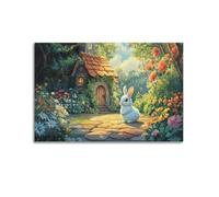 XHBKJA Stampa artistica da parete su tela con immagine di un delizioso album fotografico moderno con animali Cottagecore, adorabile coniglietto in fiore - giardino pieno di 50 x 75 cm