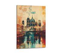 XHBKJA Stampa artistica da parete su tela con stampa artistica da parete in stile vintage, poster di viaggio della cattedrale di Berlino con riflesso sul fiume, 20 x 30 cm