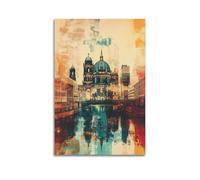 XHBKJA Stampa artistica da parete su tela con stampa artistica da parete in stile vintage, poster di viaggio della cattedrale di Berlino con riflesso sul fiume, 40 x 60 cm