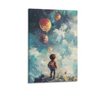 XHBKJA Stampa artistica da parete su tela con stampa artistica da parete per bambini, motivo: ragazzo con palloncini nel cielo, 60 x 90 cm