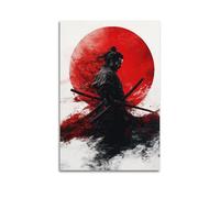 XHBKJA Stampa artistica da parete su tela con stampa artistica da parete su tela, motivo: guerriero samurai ad acquerello, motivo: sole rosso drammatico e doppia spade, 60 x 90 cm