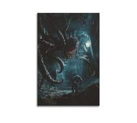 XHBKJA Stampa artistica da parete su tela, motivo: astratto brutalista, poster horror con mostro gigante nel vicolo oscuro, 50 x 75 cm