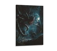 XHBKJA Stampa artistica da parete su tela, motivo: astratto brutalista, poster horror con mostro gigante nel vicolo oscuro, 50 x 75 cm