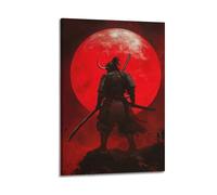 XHBKJA Stampa artistica da parete su tela, motivo: cavaliere giapponesi, poster con samurai rivolto verso la luna rossa, 30 x 45 cm