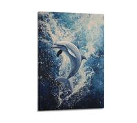 XHBKJA Stampa artistica da parete su tela, motivo: delfino che salta tra le onde, 20 x 30 cm, motivo: animali ad acquerello