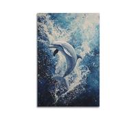XHBKJA Stampa artistica da parete su tela, motivo: delfino che salta tra le onde, 30 x 45 cm, motivo: animali ad acquerello