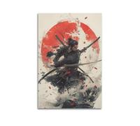 XHBKJA Stampa artistica da parete su tela, motivo: guerriero samurai giapponesi, poster con azione dinamica e sole rosso, 50 x 75 cm