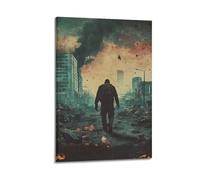 XHBKJA Stampa artistica da parete su tela, motivo: paesaggio urbano apocalittico brutalista, poster con figura solitaria che cammina tra le rovine, 40 x 60 cm