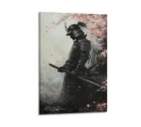 XHBKJA Stampa artistica da parete su tela, motivo: Samurai Japandi con fiori di ciliegio e spade, 60 x 90 cm