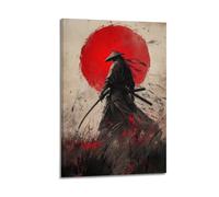 XHBKJA Stampa artistica da parete su tela, motivo: Samurai Japandi con sole rosso e spada, decorazione artistica da parete alla moda, 40 x 60 cm