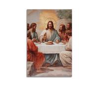 XHBKJA Stampa artistica da parete su tela, stile moderno, con stampa artistica da parete, stile vintage, poster cristiano con la scena dell'ultima cena con Gesù, 50 x 75 cm