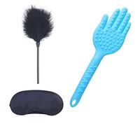 XHBTS 3 Pezzi Frusta di Piume Clitoride Erotico Blu Frisky Textured Silicone Spanking Paddle con Raso Sateen Maschera per Gli Occhi Giocattoli del Sesso per Le Coppie